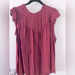Torrid eyelet embroidered top in a wine color